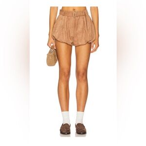 Tan Suede High-Waisted Shorts